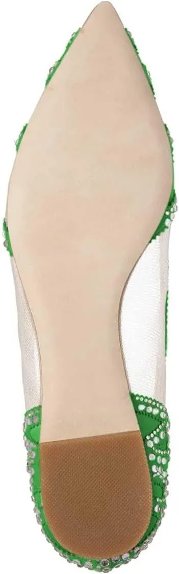 XYD Women Elegant Pointed Toe Rhinestone Flats Mesh Slip-on Crystals Wedding Bride Ballet Shoes