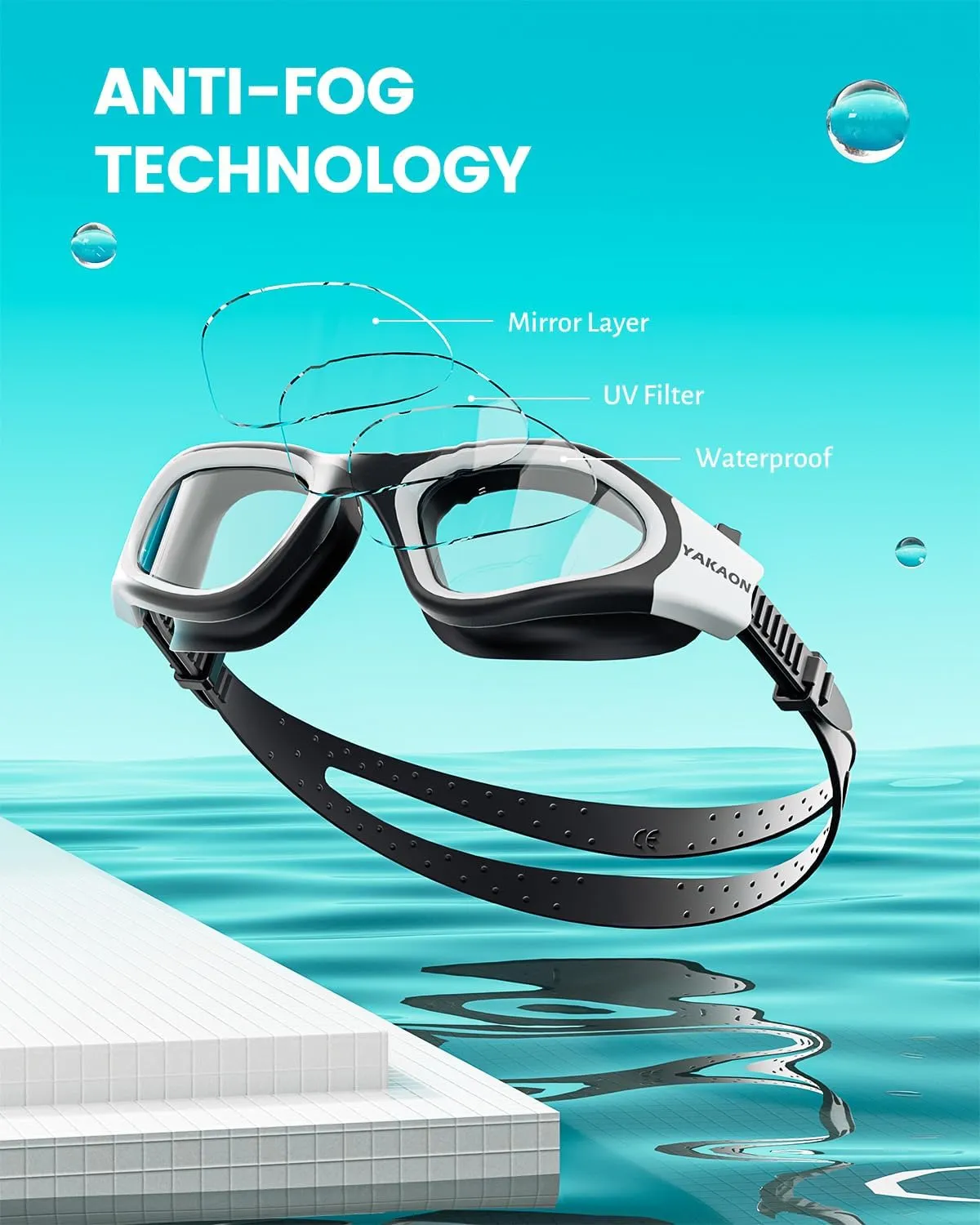 YAKAON Adult Swim Goggles for Men & Women, Anti-Fog Lenses & Leakproof Seal for Lap Swimming, Open Water, Pool