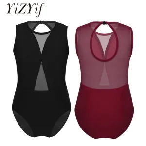 YiZYiF Girls Dance Leotart. Keyhole and Mesh