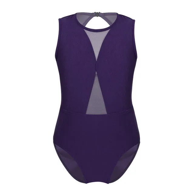 YiZYiF Girls Dance Leotart. Keyhole and Mesh