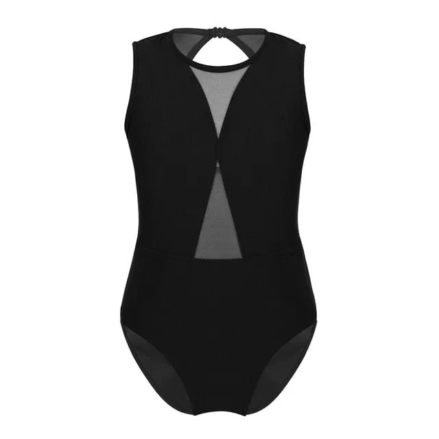 YiZYiF Girls Dance Leotart. Keyhole and Mesh