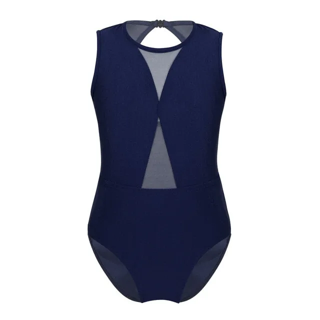 YiZYiF Girls Dance Leotart. Keyhole and Mesh