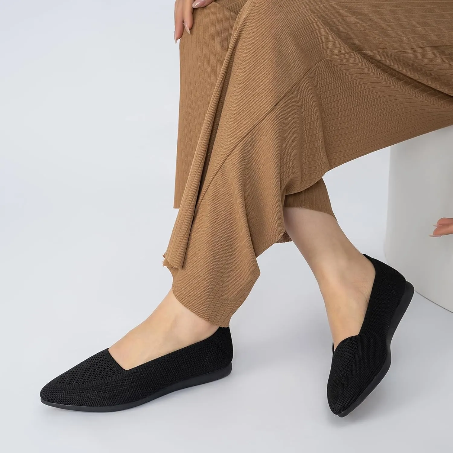 youngshow Women's Ballet Flats Comfortable Work Shoes, Casual Pointed Toe Flats for Office, Dressy Slip-On Walking Shoes