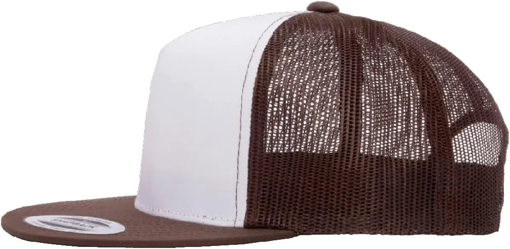 Yupoong 5-Panel YP Classic Trucker Cap | High Profile Flat Visor Snapback | OSFM | Bulk Packs Available
