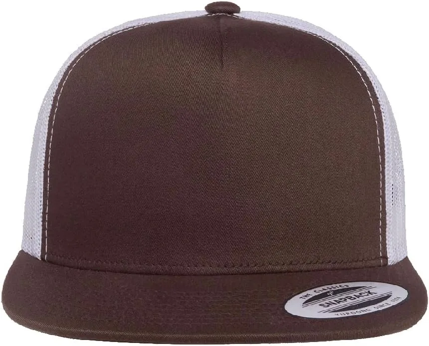 Yupoong 5-Panel YP Classic Trucker Cap | High Profile Flat Visor Snapback | OSFM | Bulk Packs Available