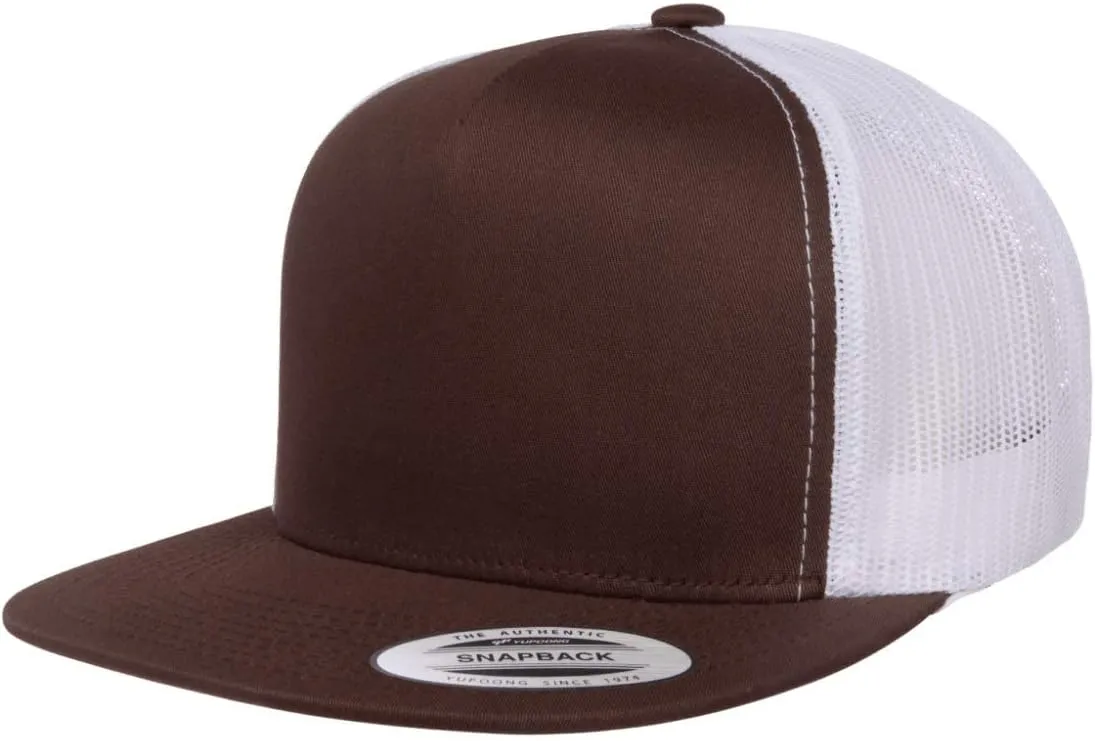 Yupoong 5-Panel YP Classic Trucker Cap | High Profile Flat Visor Snapback | OSFM | Bulk Packs Available