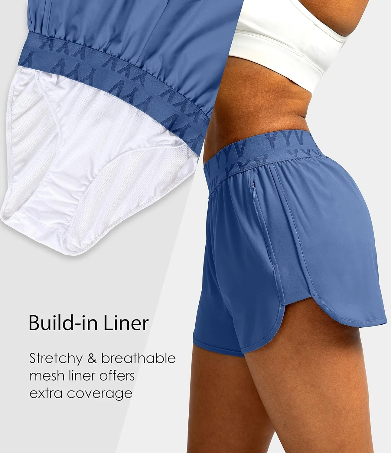 YYV Women's Running Shorts with Zipper Pockets Quick-Dry Elastic Waist Band Athletic Gym Shorts for Women with Liner