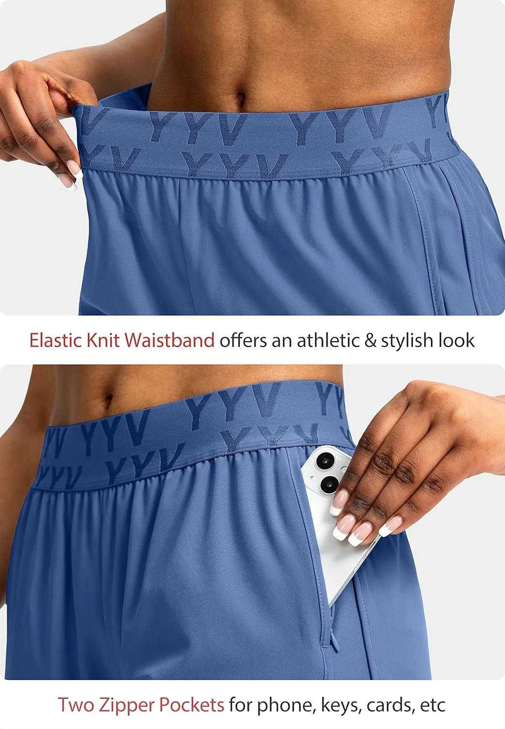 YYV Women's Running Shorts with Zipper Pockets Quick-Dry Elastic Waist Band Athletic Gym Shorts for Women with Liner