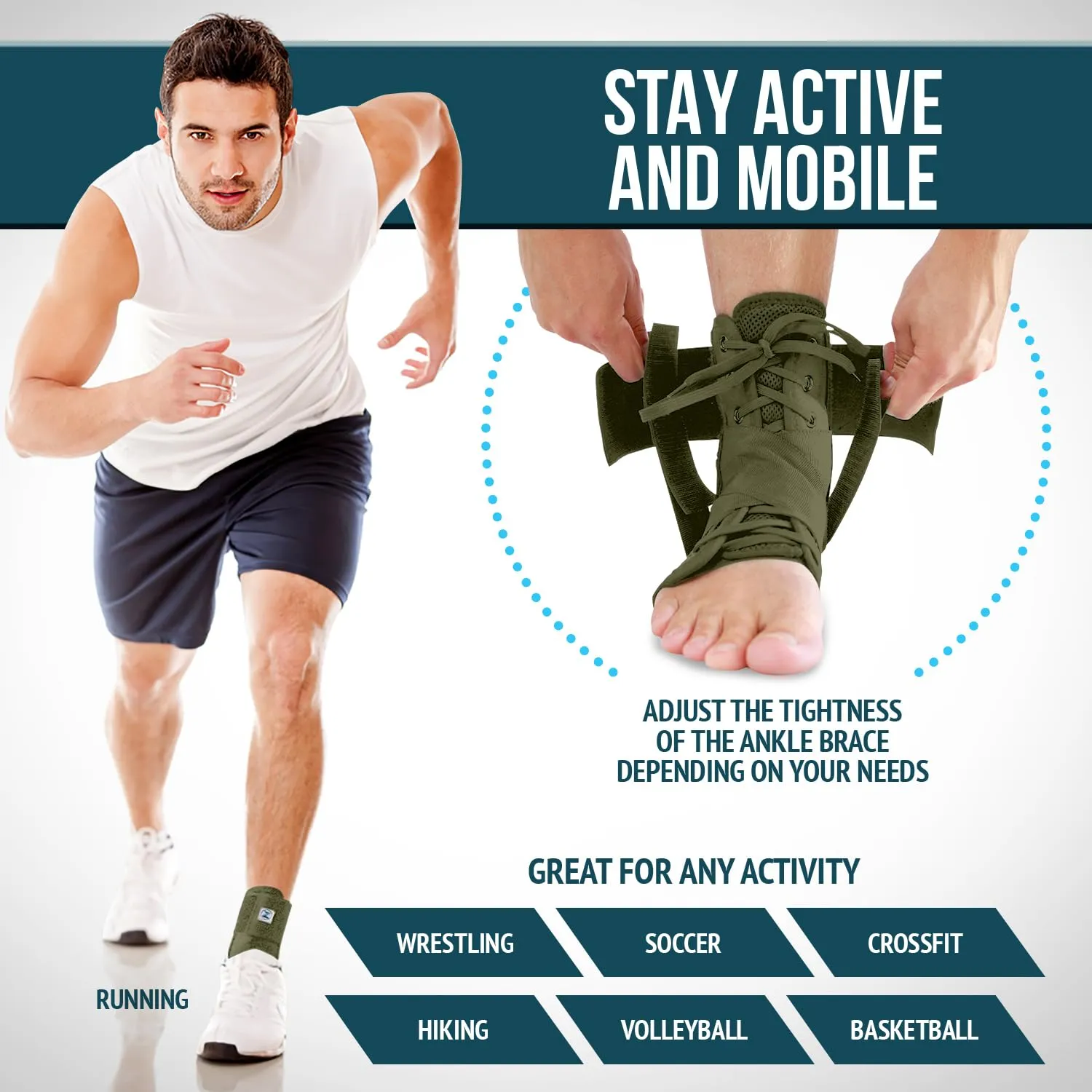 Z ATHLETICS Zenith Ankle Brace, Lace Up Adjustable Support – for Running, Basketball, Injury Recovery, Sprain! Ankle Support for Men, Women, and Children