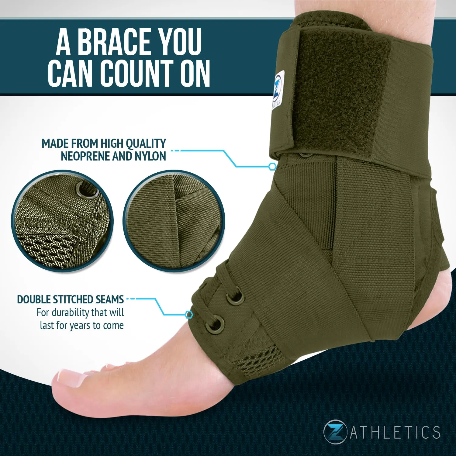 Z ATHLETICS Zenith Ankle Brace, Lace Up Adjustable Support – for Running, Basketball, Injury Recovery, Sprain! Ankle Support for Men, Women, and Children