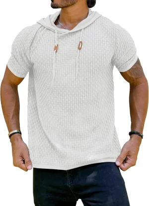 Zaitun Men's Short Sleeve Hoodie Shirt Casual Waffle Knitted Pullover Sweater