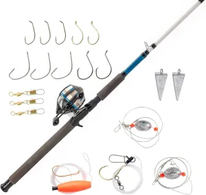 Zebco 606 Salt Fisher Spincast Reel and Fishing Rod Combo, 7-Foot 2-Piece Telescopic Rod, Med-Heavy Power, Mod-Fast Action, Size 60 Reel, Blue