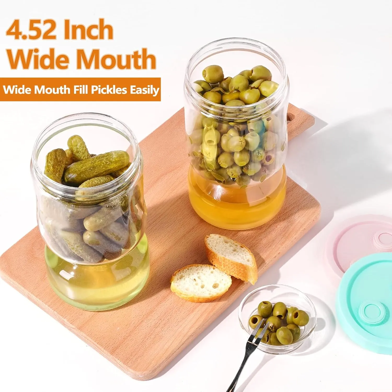 ZENS Glass Pickle Jar with Strainer Flip, 2 Pack Pickle Container Olive Hourglass Jars, Airtight Pickle Juice Separator from Wet and Dry, Pickles Storage Jar 51oz