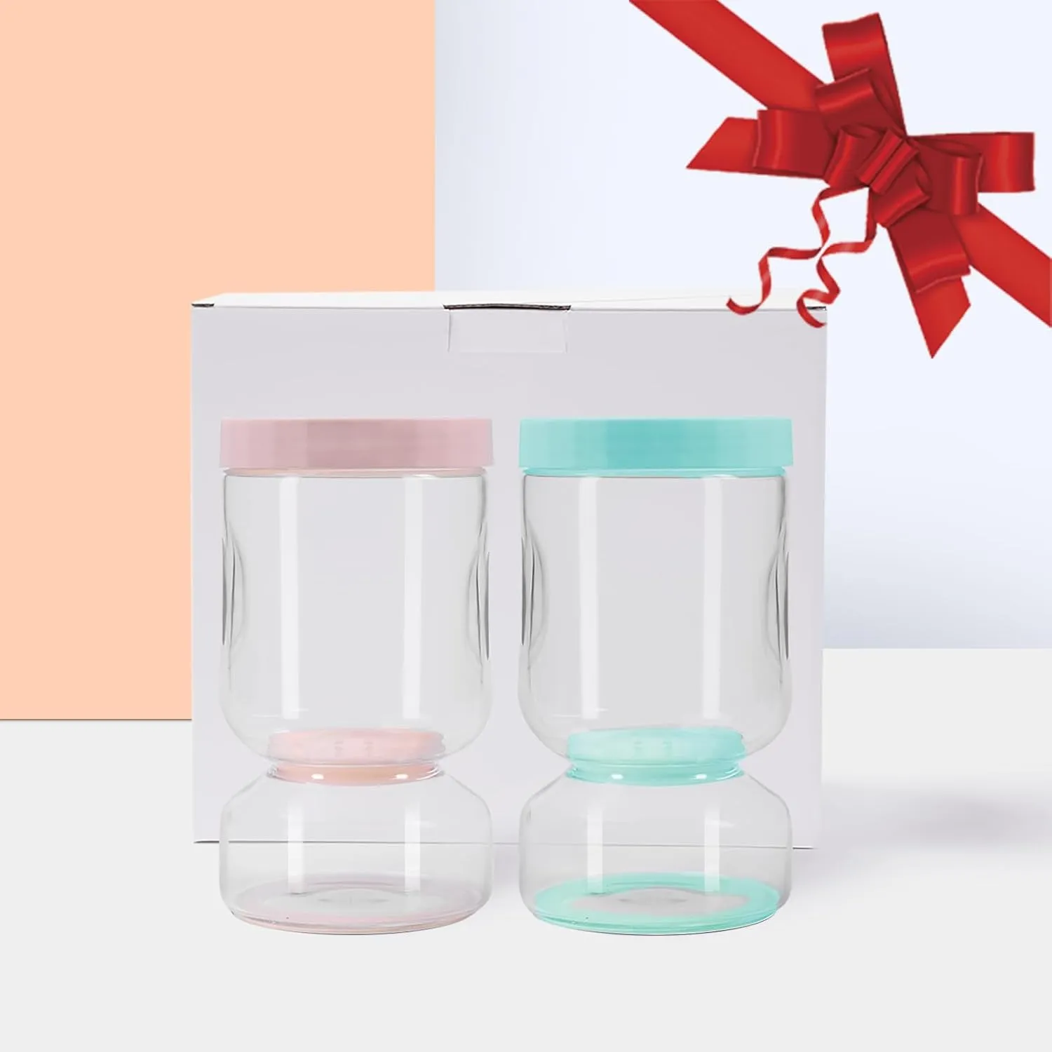ZENS Glass Pickle Jar with Strainer Flip, 2 Pack Pickle Container Olive Hourglass Jars, Airtight Pickle Juice Separator from Wet and Dry, Pickles Storage Jar 51oz