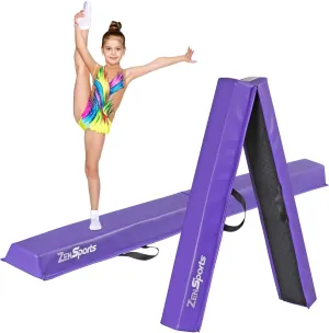 ZENY 6ft Folding Gymnastics Balance Beam Foam Floor Balance Beam Bar with Anti-Slip Base Walking Beams Home Gymnastics Equipment for Kids Adults