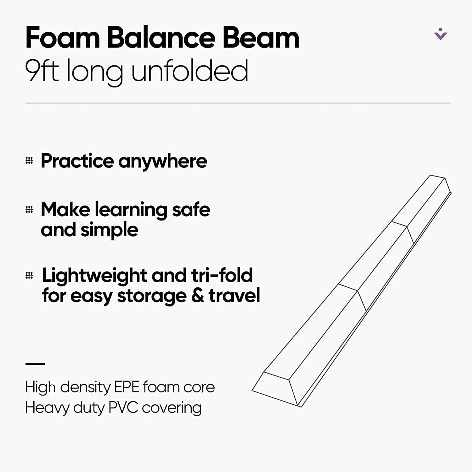 ZENY 9ft Folding Gymnastics Balance Beam Low Floor Balance Beam Bar with Anti-Slip Base Extra Firm Foam Walking Beams Home Balance Training Gymnastics Equipment