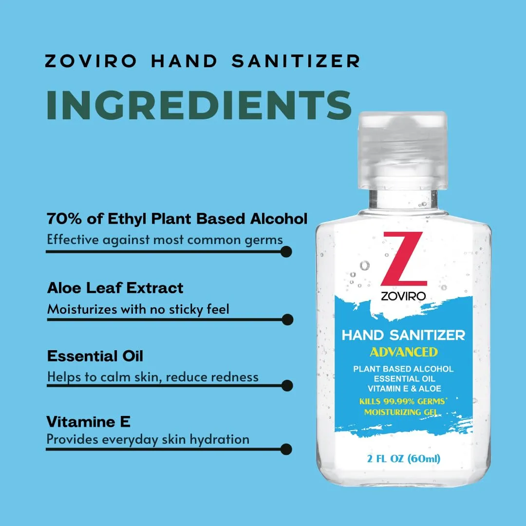 Zoviro Hand Sanitizer Gel, 2 Fl Oz Flip-Cap Bottle, Moisturizing with Essential Oils and Aloe, Refreshing Scent, Rinse-Free Formula, Mini Hand Sanitizer Travel Size (Pack of 50)