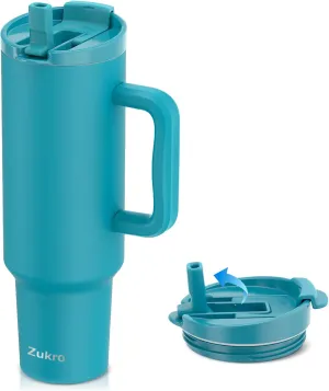 Zukro 50 oz Tumbler With Handle and Flip Straw, Leak Proof Lid, Insulated Stainless Steel Reusable Gym Water Bottle, Large Travel Cup Fit in Cupholder, BPA-Free, Gift for Women & Men, Teal