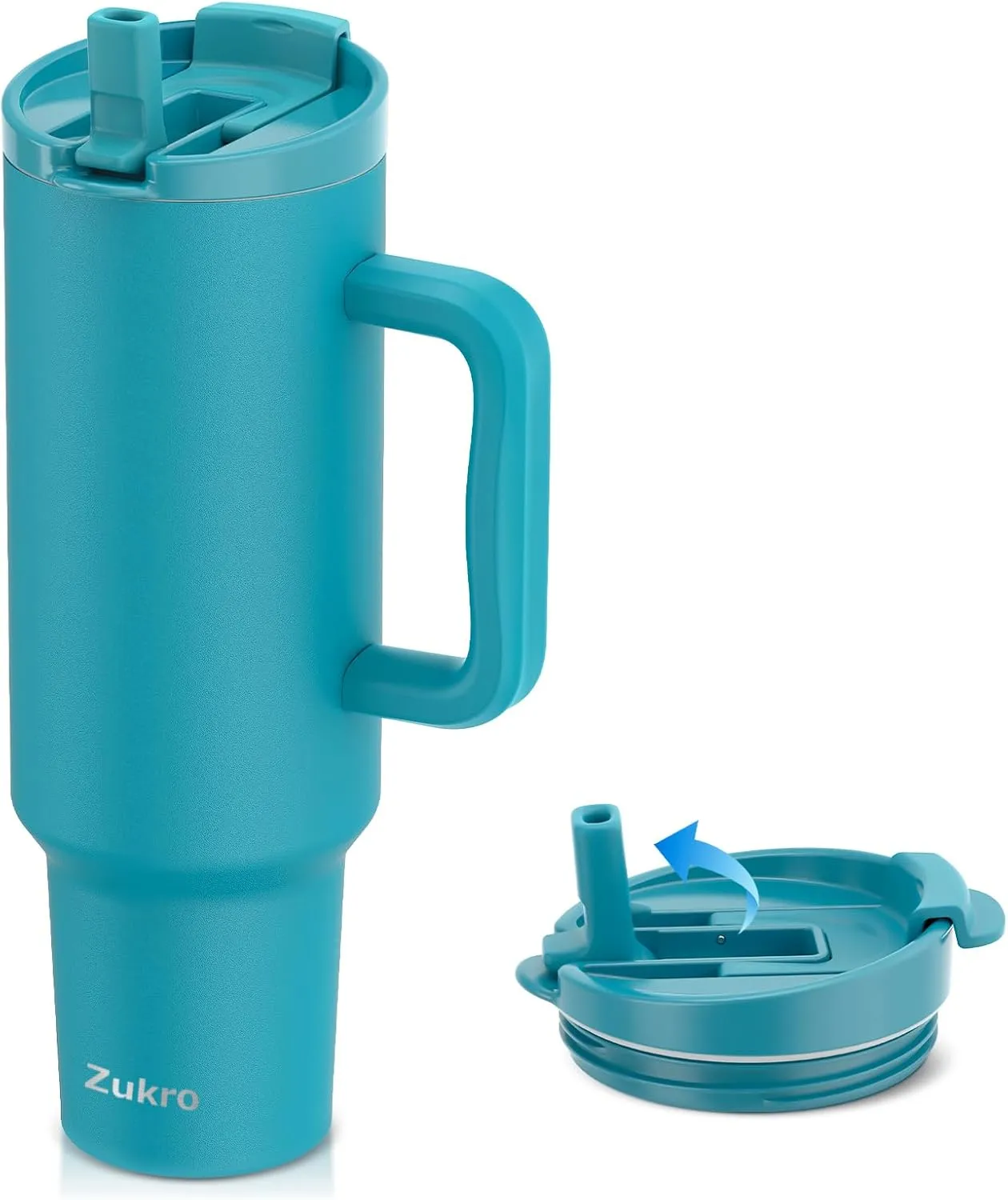 Zukro 50 oz Tumbler With Handle and Flip Straw, Leak Proof Lid, Insulated Stainless Steel Reusable Gym Water Bottle, Large Travel Cup Fit in Cupholder, BPA-Free, Gift for Women & Men, Teal