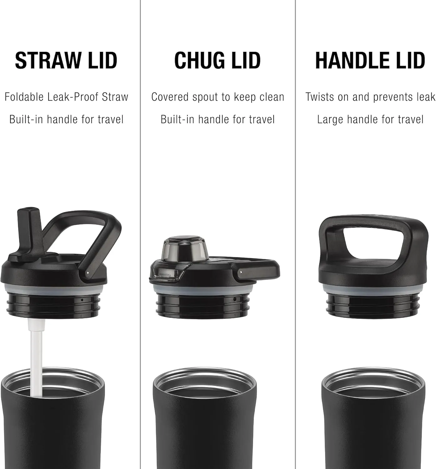ZULU Base 24oz Stainless Steel Water Bottle with 3 Lids- Straw, Chug, Twist | Double Walled and Vacuum Insulated Metal Thermos | Fits Car Cupholder, Built in Carry Loop, Dishwasher Safe, Guac