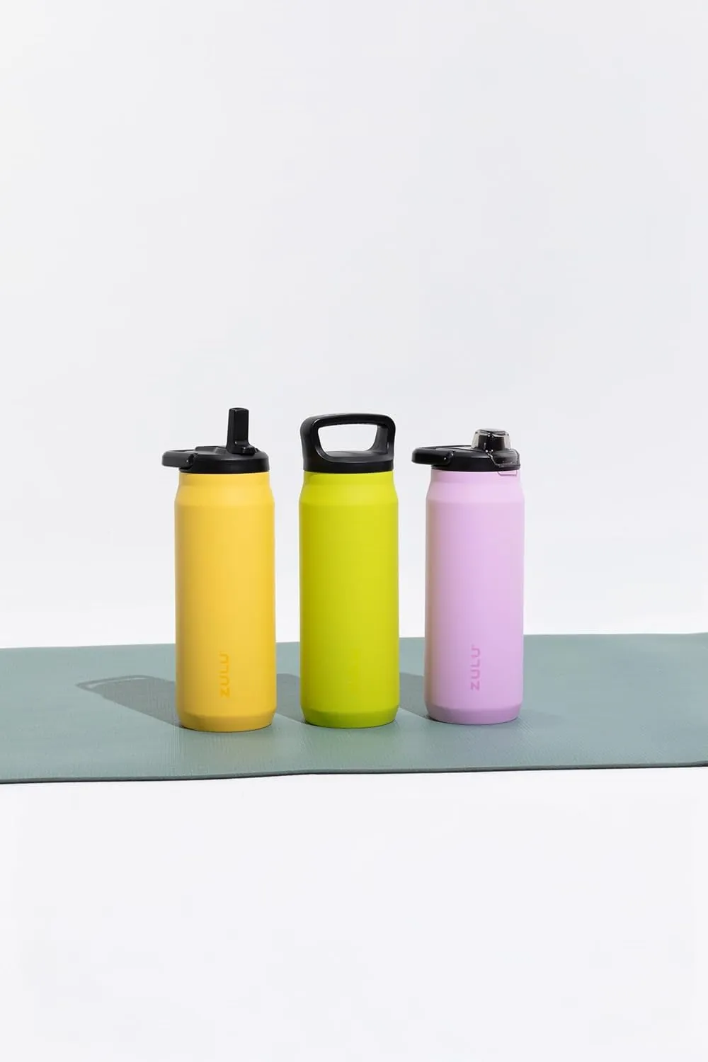 ZULU Base 24oz Stainless Steel Water Bottle with 3 Lids- Straw, Chug, Twist | Double Walled and Vacuum Insulated Metal Thermos | Fits Car Cupholder, Built in Carry Loop, Dishwasher Safe, Guac