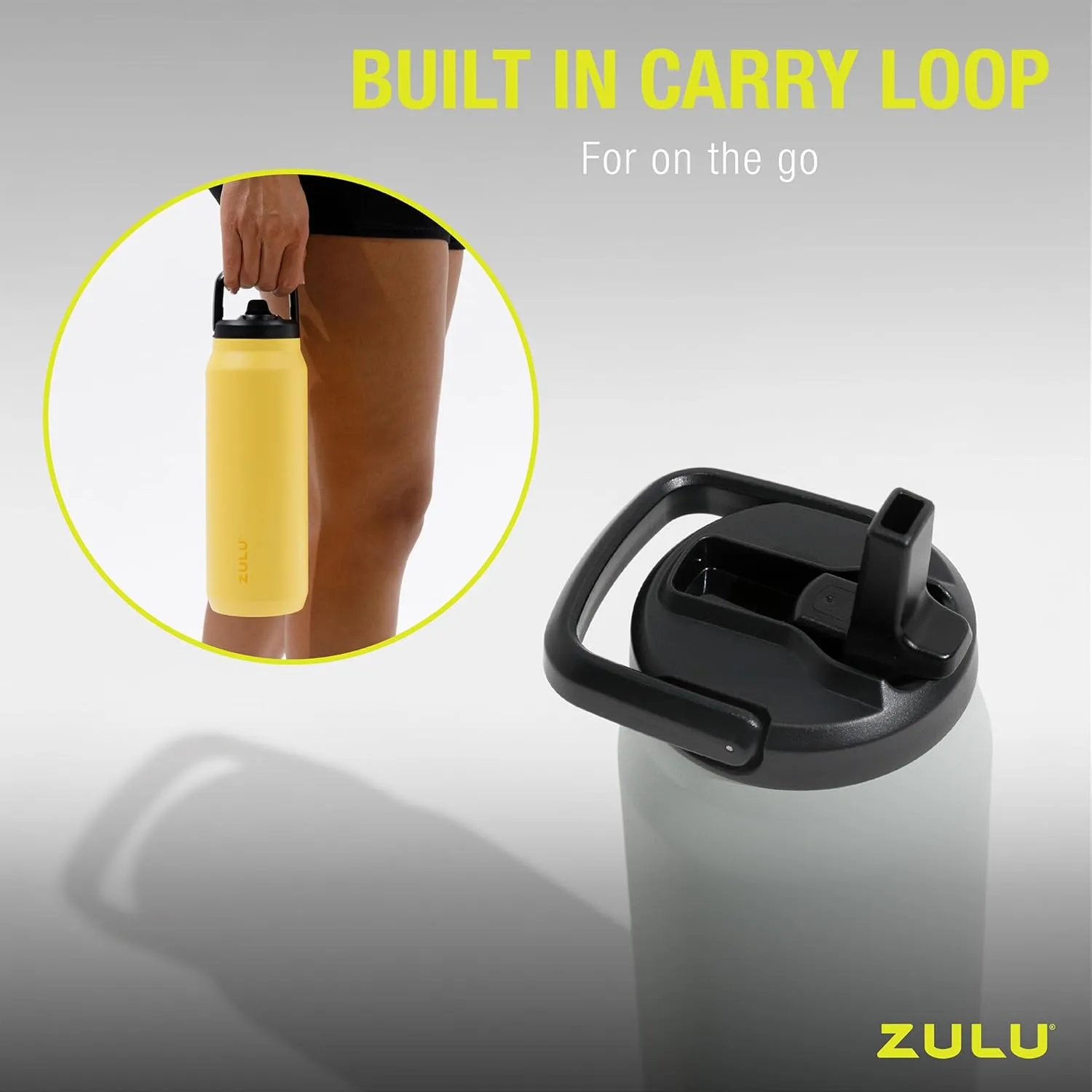 ZULU Base 24oz Stainless Steel Water Bottle with 3 Lids- Straw, Chug, Twist | Double Walled and Vacuum Insulated Metal Thermos | Fits Car Cupholder, Built in Carry Loop, Dishwasher Safe, Guac