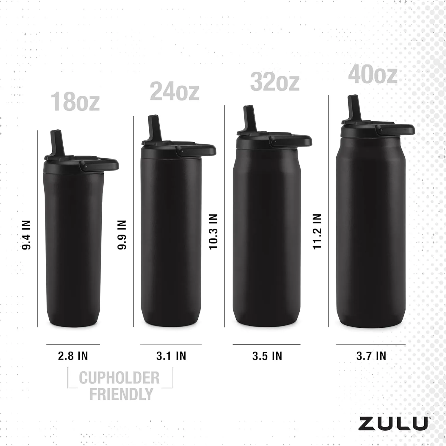 ZULU Base 24oz Stainless Steel Water Bottle with 3 Lids- Straw, Chug, Twist | Double Walled and Vacuum Insulated Metal Thermos | Fits Car Cupholder, Built in Carry Loop, Dishwasher Safe, Guac